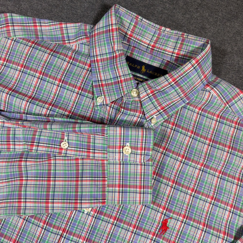 Ralph Lauren‎ Button Down Shirt Mens Medium Multicolor Plaid Classic Fit Cotton